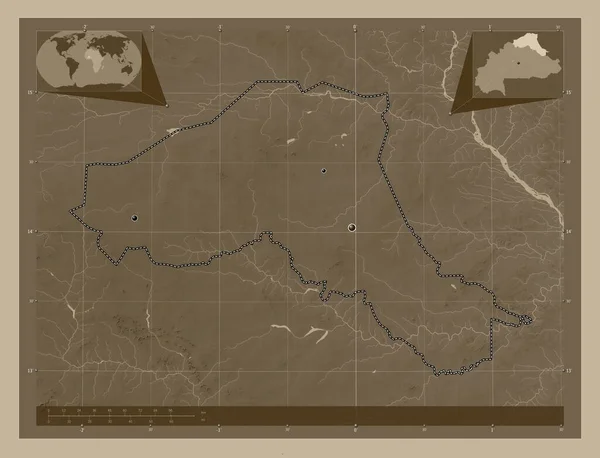 Sahel Region Burkina Faso Mapa Elewacji Kolorowe Sepia Dźwięki Jeziorami — Zdjęcie stockowe