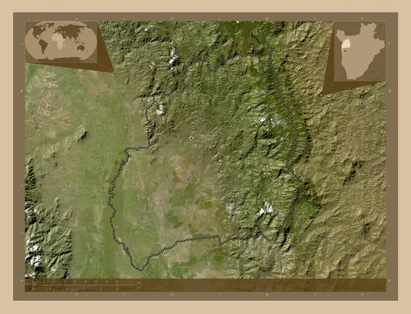 ブバンザ ブルンジの州 低解像度衛星地図 コーナー補助位置図 — ストック写真