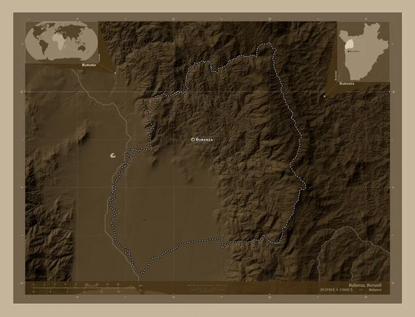 Bubanza Province Burundi Elevation Map Colored Sepia Tones Lakes Rivers — Stock Photo, Image