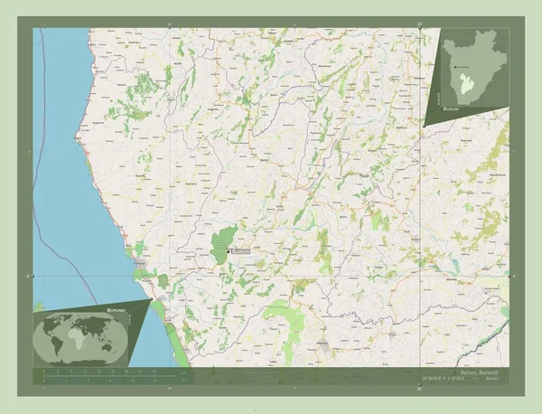 Bururi Provincie Burundi Open Plattegrond Locaties Namen Van Grote Steden — Stockfoto