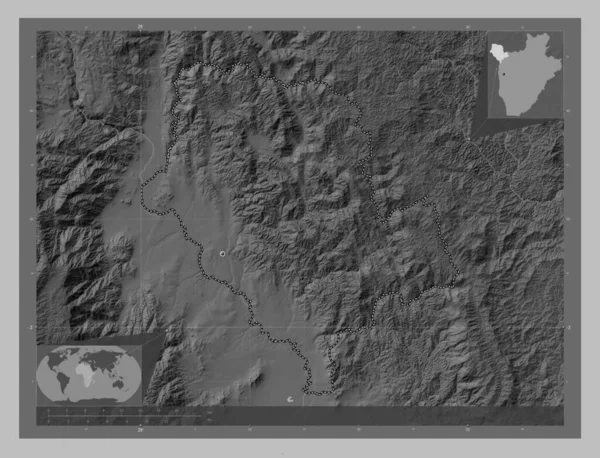 Cibitoke Prowincja Burundi Mapa Wzniesień Skali Szarości Jeziorami Rzekami Lokalizacje — Zdjęcie stockowe