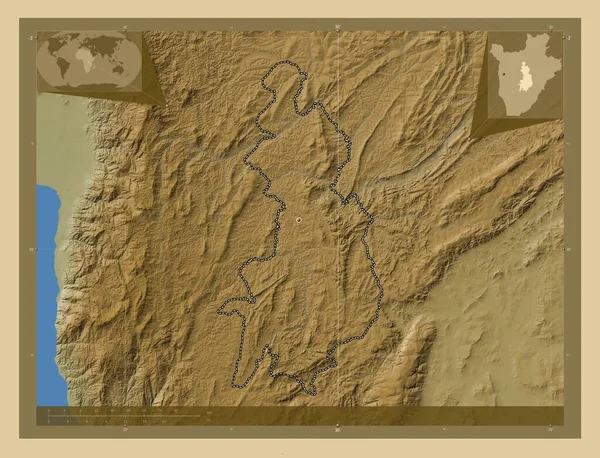 Гитега Провинция Бурунди Цветная Карта Высоты Озерами Реками Вспомогательные Карты — стоковое фото
