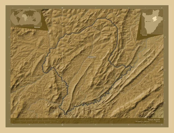 Карузі Провінція Бурунді Кольорові Карти Висот Озерами Річками Місця Розташування — стокове фото