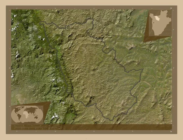 ブルンジ県のカヤンザ 低解像度衛星地図 地域の主要都市の場所 コーナー補助位置図 — ストック写真