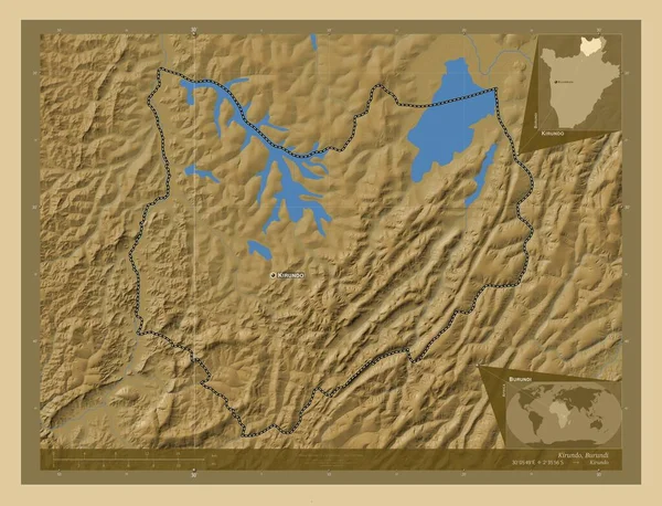 Kirundo Επαρχία Του Μπουρούντι Χρωματιστός Υψομετρικός Χάρτης Λίμνες Και Ποτάμια — Φωτογραφία Αρχείου