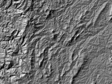 Muramvya, Burundi vilayeti. Gölleri ve nehirleri olan çift seviyeli yükseklik haritası