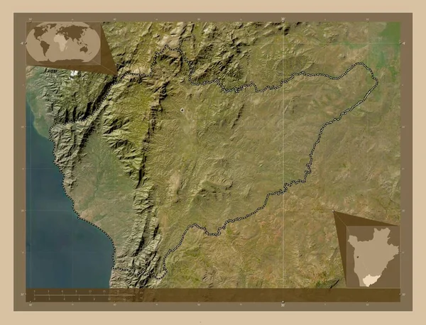 布隆迪省马坎巴 低分辨率卫星地图 角辅助位置图 — 图库照片