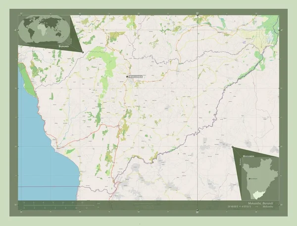 Makamba Provincia Del Burundi Mappa Stradale Aperta Località Nomi Delle — Foto Stock
