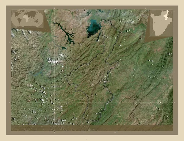 Muyinga Επαρχία Του Μπουρούντι Υψηλής Ανάλυσης Δορυφορικός Χάρτης Γωνιακοί Χάρτες — Φωτογραφία Αρχείου