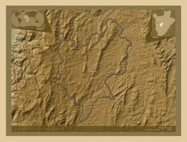 Мваро Провинция Бурунди Цветная Карта Высоты Озерами Реками Места Названия — стоковое фото