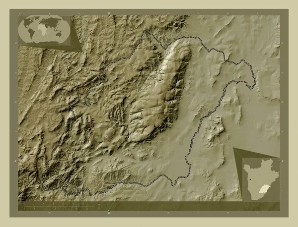 Рутана Провинция Бурунди Карта Высоты Окрашенная Вики Стиле Озерами Реками — стоковое фото