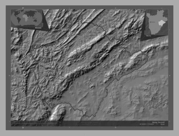 Ruyigi Burundi Tartomány Kétszintes Domborzati Térkép Tavakkal Folyókkal Régió Nagyvárosainak — Stock Fotó