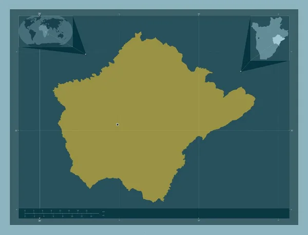 布隆迪省 鲁伊吉省 固体的颜色形状 该区域主要城市的所在地点 角辅助位置图 — 图库照片