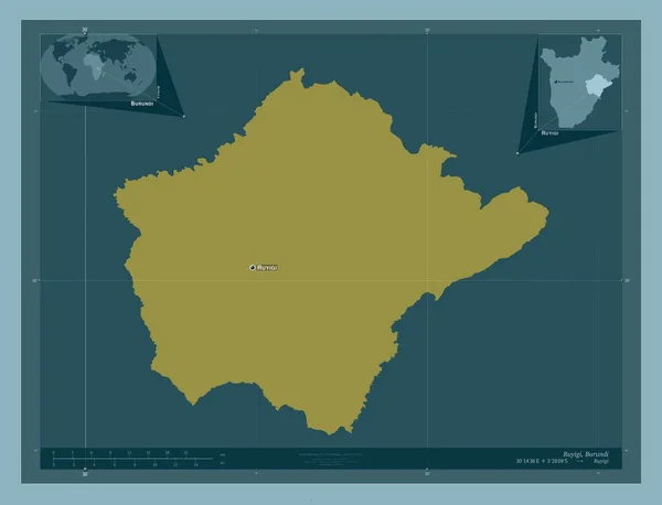 Ruyigi Burundi Vilayeti Katı Renk Şekli Bölgenin Büyük Şehirlerinin Yerleri — Stok fotoğraf
