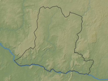 Basse-Kotto, Orta Afrika Cumhuriyeti ili. Gölleri ve nehirleri olan renkli yükseklik haritası