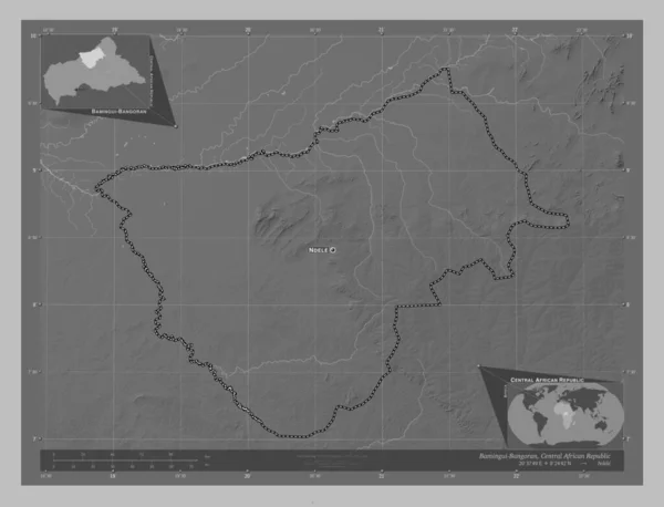 Bamingui Bangoran Prefektura Republiki Środkowoafrykańskiej Mapa Wzniesień Skali Szarości Jeziorami — Zdjęcie stockowe