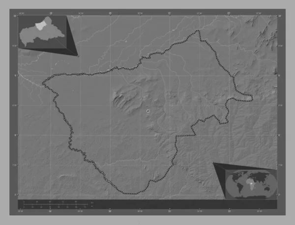 Bamingui Bangoran Regionen Centralafrikanska Republiken Bilevel Höjd Karta Med Sjöar — Stockfoto