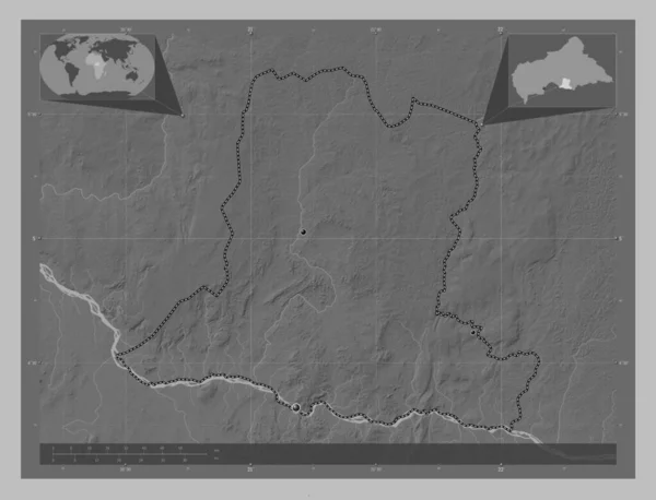 Basse Kotto Prefektura Republiki Środkowoafrykańskiej Mapa Wzniesień Skali Szarości Jeziorami — Zdjęcie stockowe