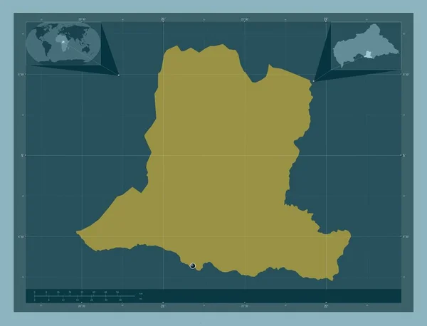 中央アフリカ共和国の県 ベース しっかりした色の形 コーナー補助位置図 — ストック写真