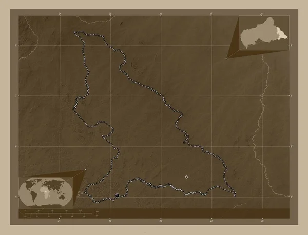 Haut Mbomou Prefektura Republiki Środkowoafrykańskiej Mapa Elewacji Kolorowe Sepia Dźwięki — Zdjęcie stockowe