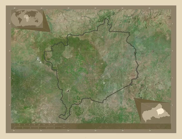 中非共和国上科托省 上科托 高分辨率卫星地图 角辅助位置图 — 图库照片