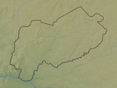 Mbomou, Orta Afrika Cumhuriyeti ili. Gölleri ve nehirleri olan renkli yükseklik haritası