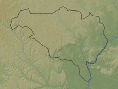 Ombella-M 'Poko, Orta Afrika Cumhuriyeti ili. Gölleri ve nehirleri olan renkli yükseklik haritası