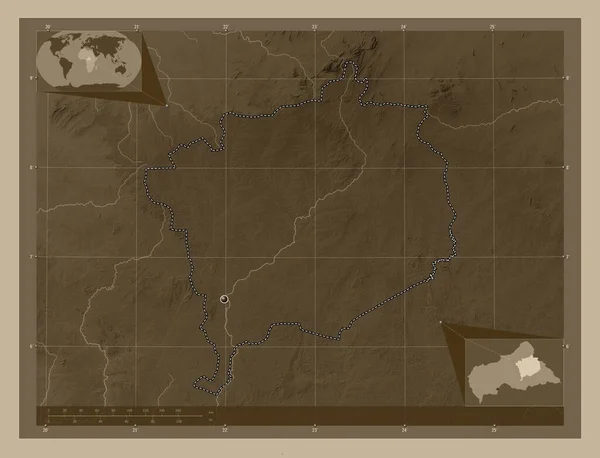 Haute Kotto Prefektura Republiki Środkowoafrykańskiej Mapa Elewacji Kolorowe Sepia Dźwięki — Zdjęcie stockowe