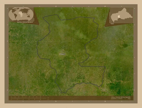 Kemo Prefectura República Centroafricana Mapa Satelital Baja Resolución Ubicaciones Nombres — Foto de Stock