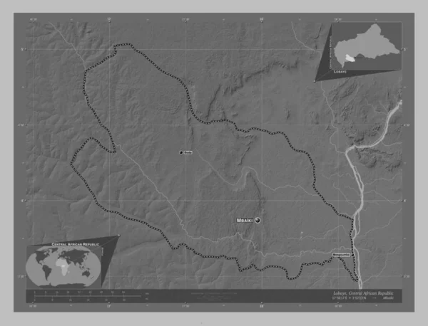 Lobaye Préfecture République Centrafricaine Carte Altitude Niveaux Gris Avec Lacs — Photo