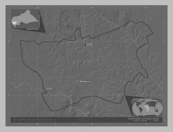 Mambere Kadei Prefektura Republiki Środkowoafrykańskiej Mapa Wzniesień Skali Szarości Jeziorami — Zdjęcie stockowe