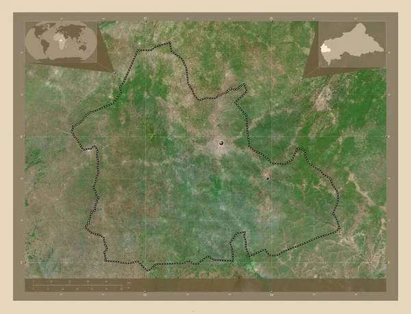 中部アフリカ共和国のナナマンベレ県 高解像度衛星地図 地域の主要都市の場所 コーナー補助位置図 — ストック写真