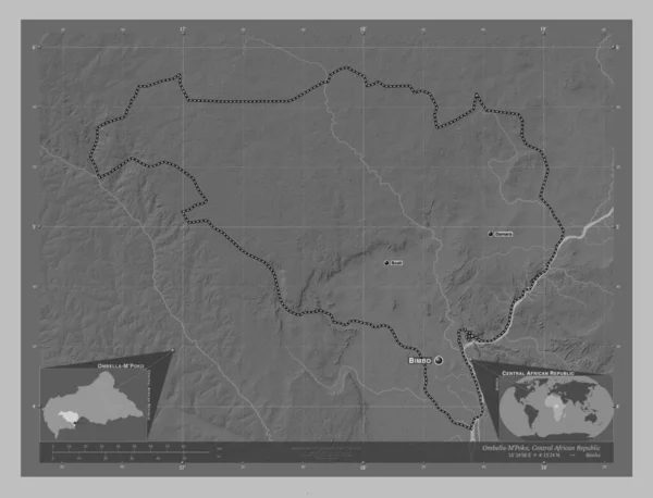 Ombella Mpoko 중앙아프리카 공화국의 호수와 회색의 지역의 도시들의 위치와 Corner — 스톡 사진