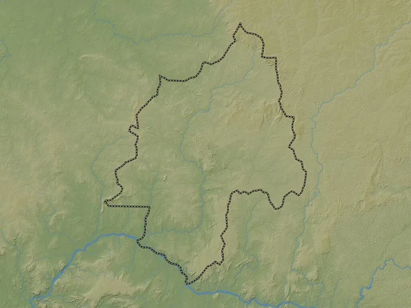Ouaka Prefectura República Centroafricana Mapa Elevación Colores Con Lagos Ríos —  Fotos de Stock