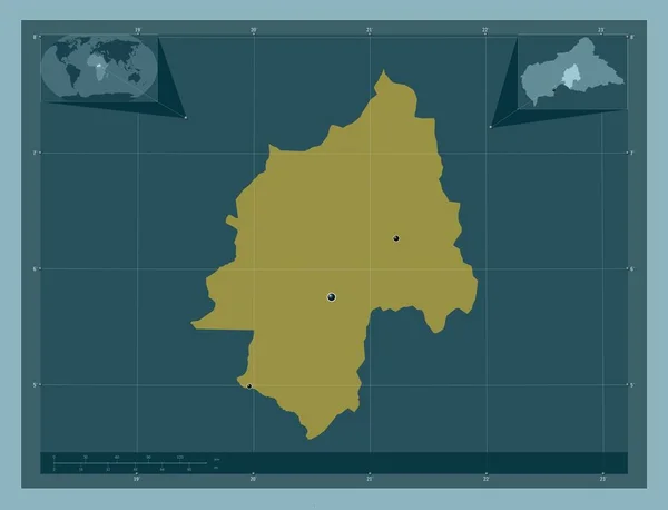 中央アフリカ共和国の県大阪市 しっかりした色の形 地域の主要都市の場所 コーナー補助位置図 — ストック写真