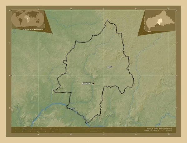 Ouaka Prefettura Della Repubblica Centrafricana Mappa Elevazione Colorata Con Laghi — Foto Stock