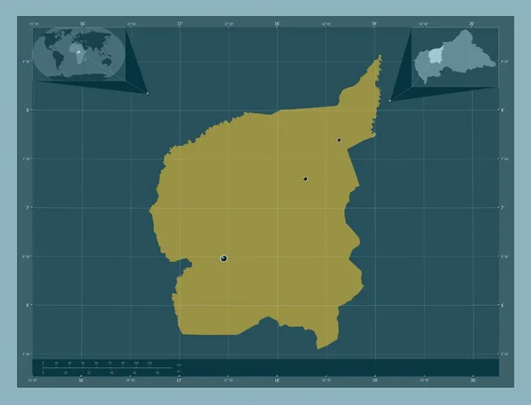 アフリカ中央共和国の県 アウハム しっかりした色の形 地域の主要都市の場所 コーナー補助位置図 — ストック写真