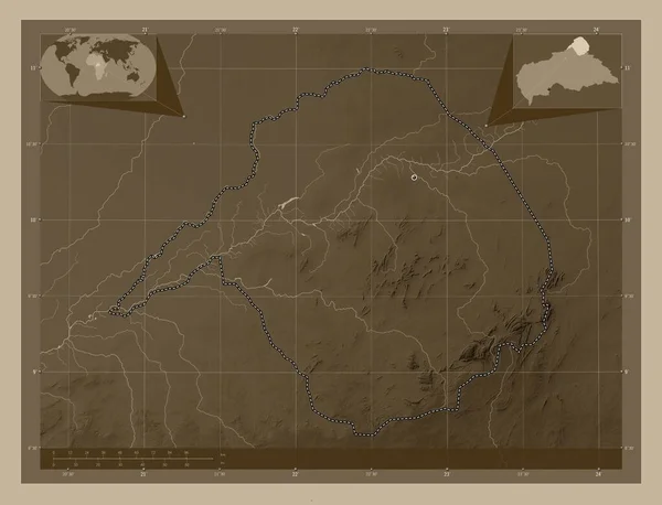 Vakaga Prefektura Republiki Środkowoafrykańskiej Mapa Elewacji Kolorowe Sepia Dźwięki Jeziorami — Zdjęcie stockowe