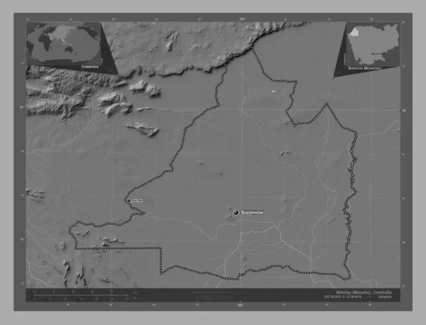 Banteay Meanchey Επαρχία Της Καμπότζης Bilevel Υψομετρικός Χάρτης Λίμνες Και — Φωτογραφία Αρχείου