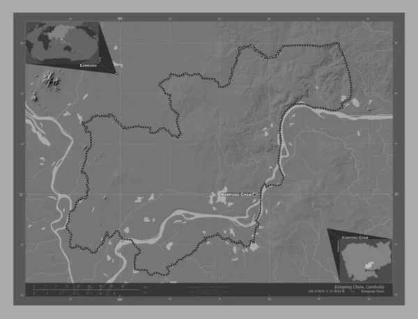 Kampong Cham Prowincja Kambodży Dwupoziomowa Mapa Jeziorami Rzekami Lokalizacje Nazwy — Zdjęcie stockowe