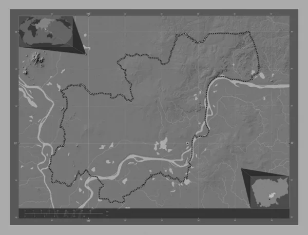 Кампонгтям Провинция Камбоджа Карта Рельефа Билевела Озерами Реками Вспомогательные Карты — стоковое фото