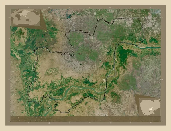 カンボジアのカンポン チャム県 高解像度衛星地図 コーナー補助位置図 — ストック写真