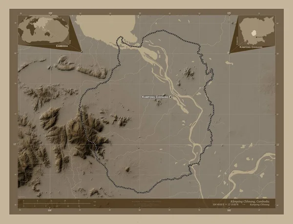 Kampong Chhnang Province Cambodia Elevation Map Colored Sepia Tones Lakes — Stock Photo, Image