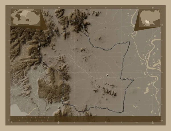 Kampong Speu Province Cambodia Elevation Map Colored Sepia Tones Lakes — Stock Photo, Image
