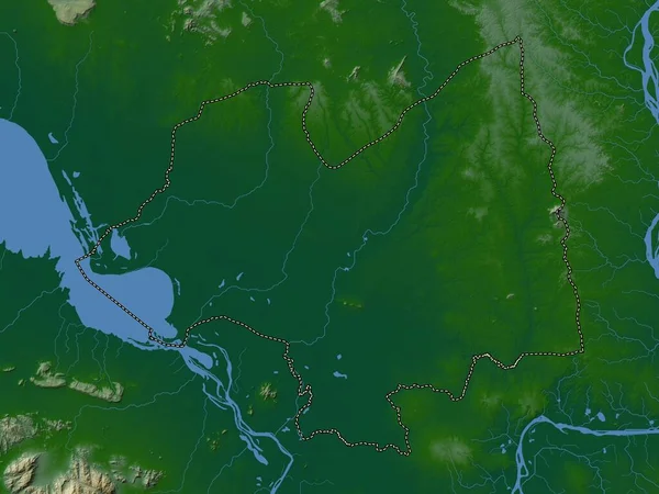 stock image Kampong Thum, province of Cambodia. Colored elevation map with lakes and rivers