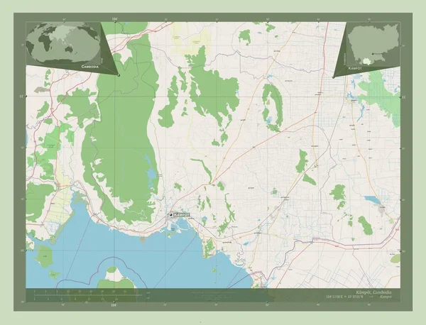 Kampot Provincie Cambodja Open Plattegrond Locaties Namen Van Grote Steden — Stockfoto