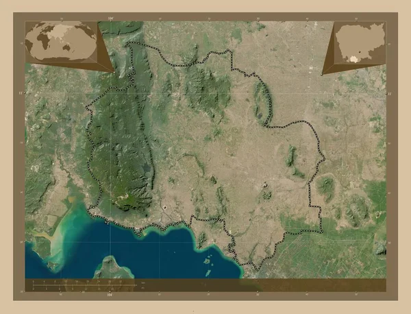 Kampot Επαρχία Της Καμπότζης Δορυφορικός Χάρτης Χαμηλής Ανάλυσης Τοποθεσίες Μεγάλων — Φωτογραφία Αρχείου