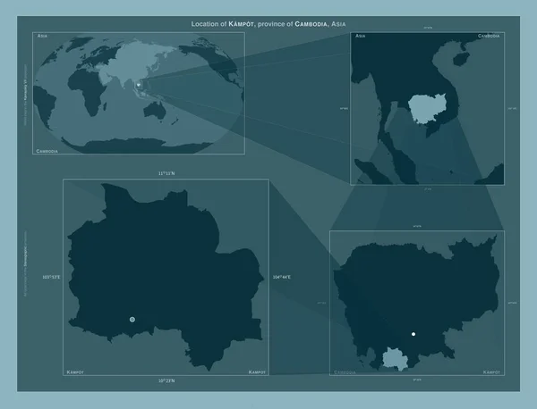 Kampot Kambodzan Maakunta Kaavio Joka Osoittaa Alueen Sijainnin Laajemmissa Kartoissa — kuvapankkivalokuva