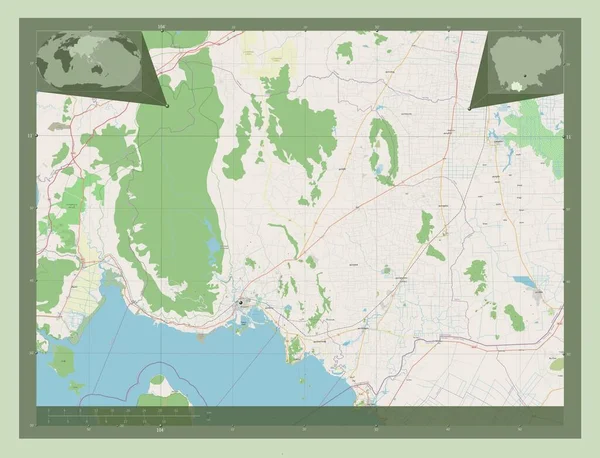 Кампот Провінція Камбоджа Відкрита Карта Вулиць Кутові Допоміжні Карти Місцезнаходження — стокове фото