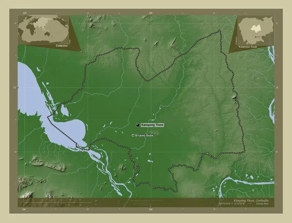 Kampong Thum Province Cambodia Elevation Map Colored Wiki Style Lakes — Stock Photo, Image